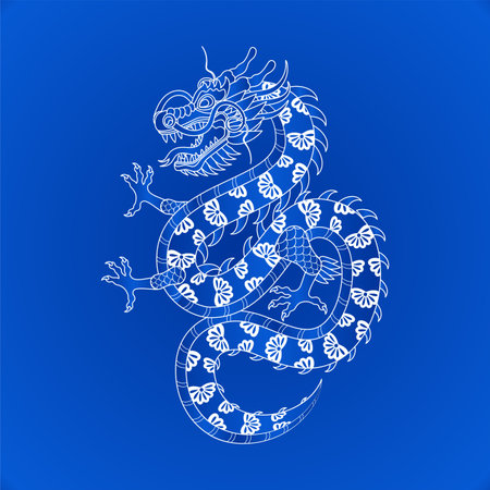 Traditional white blue chinese dragon. 2024 Zodiac sign. Vector illustration.のイラスト素材