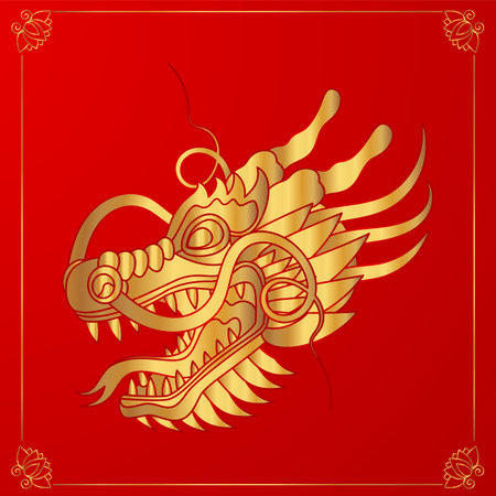 Traditional chinese dragon gold head. 2024 Zodiac sign. Vector illustration.のイラスト素材