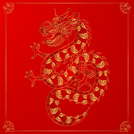 Traditional golden chinese dragon. 2024 Zodiac sign. Vector illustration.のイラスト素材