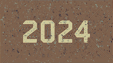 2024 New Year card. Retro 70s striped style. Old faded striped signboardのイラスト素材