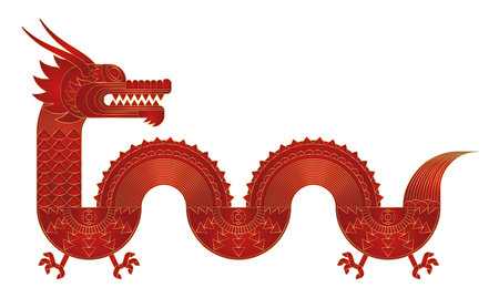Luxury Red Gold abstract geometric chinese dragon. Modern shape designのイラスト素材