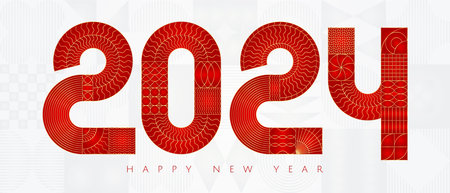 Gold 2024. Gold red luxury abstract geometry new year card.のイラスト素材