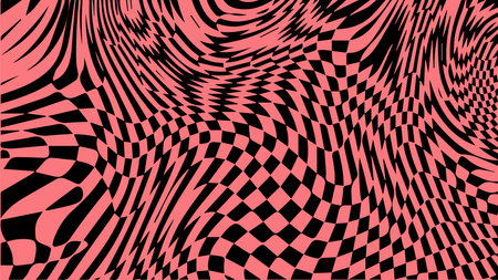 1970 retro trippy wave checkered pattern. Groovy geometric distorted grid.のイラスト素材