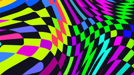 Distorted twisted checkered background. Trippy strip psychedelic pattern.のイラスト素材