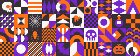 Halloween geometric holiday background. Memphis style greeting card.のイラスト素材