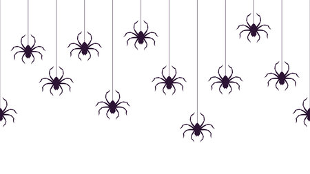 Hanging spiders seamless horizontal background. Halloween pattern.のイラスト素材