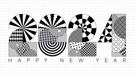 2024 modern geometric lettering New Year card. Memphis style typeface.のイラスト素材
