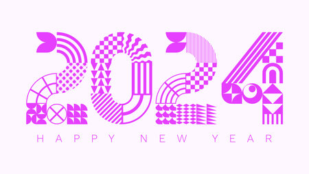 2024 modern geometric lettering New Year card. Memphis style typeface.のイラスト素材