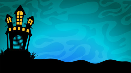 Gloomy ominous Halloween landscape. Spooky castle, dead treesのイラスト素材