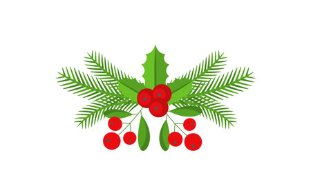 Christmas floral border. Spruce evergreen branch, poinsettia and holly berryのイラスト素材