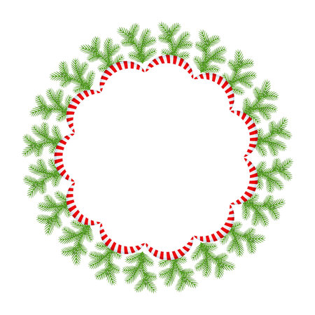 Christmas round floral wreath frame. Winter holiday decorationのイラスト素材