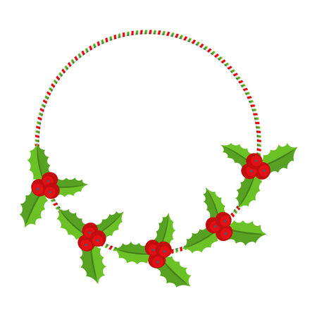 Christmas round floral wreath frame. Traditional winter garland iconのイラスト素材