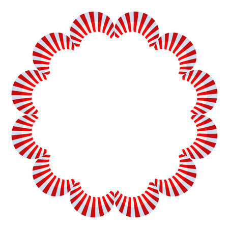 Christmas Candy Cane Frame. Striped ribbon circle sticker.のイラスト素材