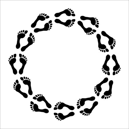 Round Foot step frame. Imprint, silhouette of a bare human foot.のイラスト素材