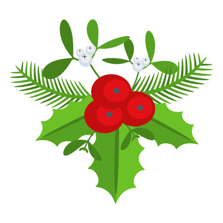 Christmas floral border. Spruce evergreen branch, poinsettia and holly berryのイラスト素材