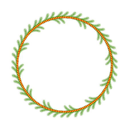 Christmas round floral wreath frame. Winter holiday decorationのイラスト素材