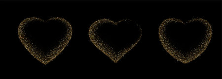Gold glitter heart frame set. Luxury shimmer heart shapeのイラスト素材