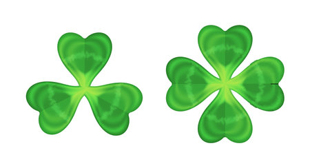 Realistic shamrock icon. Clover three leaves logo. Green floral stickerのイラスト素材