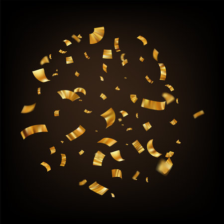 Golden confetti. Explosion of gold ribbon particles. Festive falling glitter.のイラスト素材