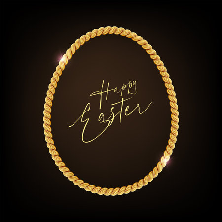 Easter egg frame. Gold twisted braided rope border. Elegant thin line decorのイラスト素材