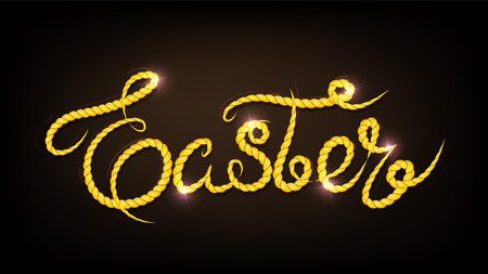 Easter rope lettering. Gold twisted braided rope text. Elegant thin line decor.のイラスト素材
