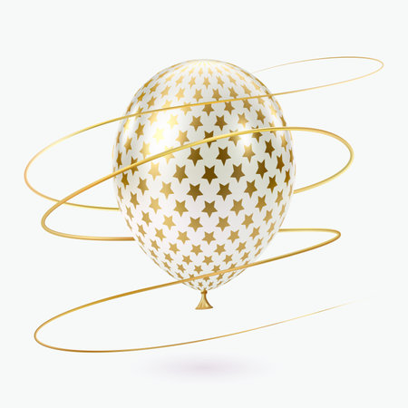 Gold White balloon. Luxury realistic balloons. Star pattern.のイラスト素材