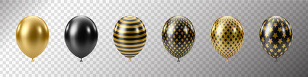Black Gold balloons set. Luxury realistic balloons. 3D glossy dotted patternのイラスト素材
