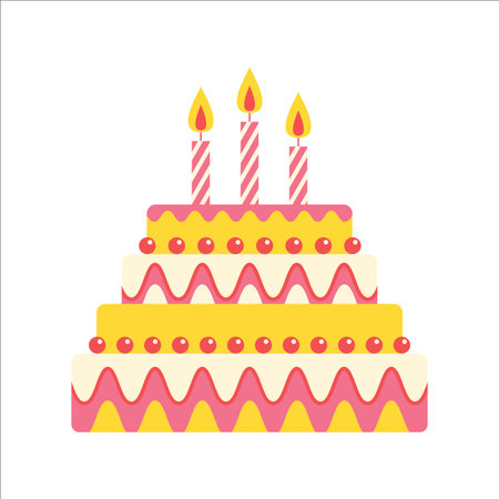 Colorful birthday cake. Three tier cake with decorative frostingのイラスト素材