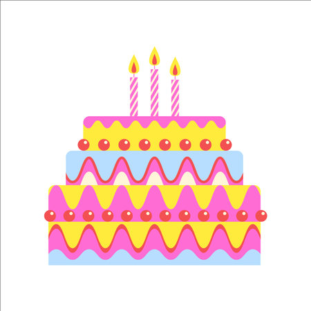 Colorful birthday cake. Three tier cake with decorative frosting