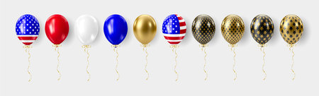 Realistic 3D balloons in USA colors and flagsのイラスト素材