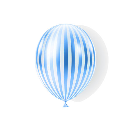 Blue white balloon. Luxury realistic balloons. 3D glossy striped pattern.のイラスト素材