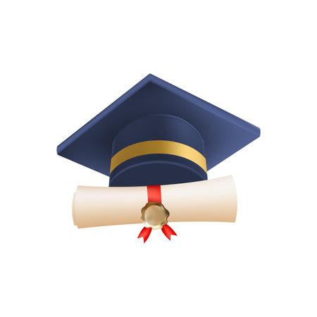 3d diploma scroll with graduate hat. Vintage roll paperのイラスト素材