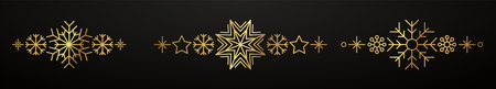 Gold snowflake border. Winter Christmas design decoration.のイラスト素材