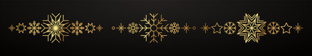 Gold snowflake border. Winter Christmas design decoration.のイラスト素材