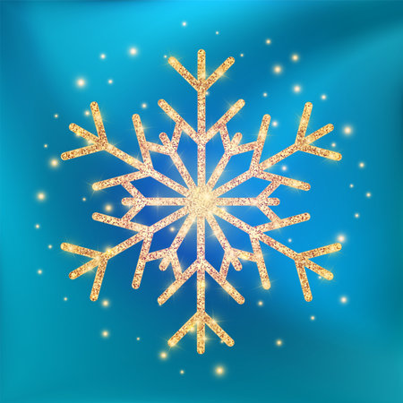 Gold glitter snowflake icon. Winter Christmas sparkling designのイラスト素材