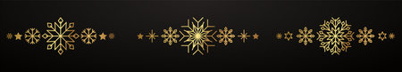 Gold snowflake border. Winter Christmas design decoration.
