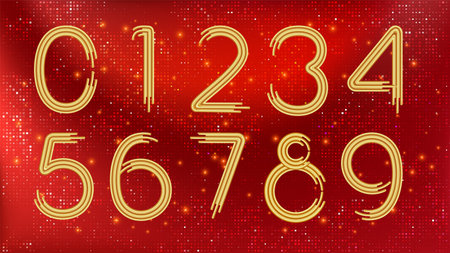 Golden Number. Thin yellow volume numbers. 3d renderのイラスト素材