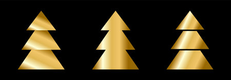 Geometric gold gradient Christmas tree. Holiday elegant set.のイラスト素材