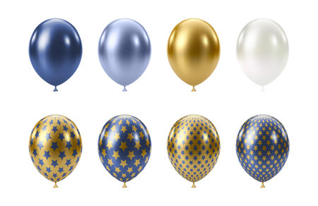 Blue Gold balloon. Luxury realistic balloons set.のイラスト素材