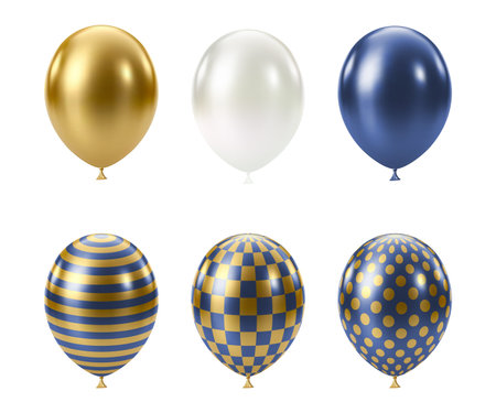 Blue Gold balloon. Luxury realistic balloons set.のイラスト素材