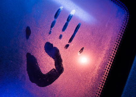 trace of the hand on the windowの写真素材