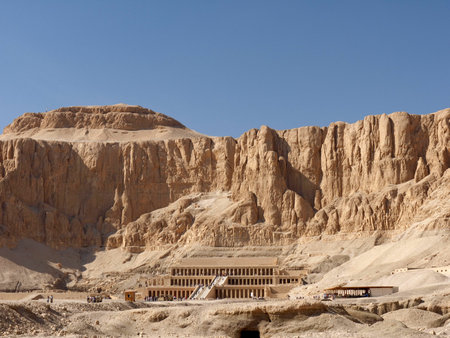 Mortuary Temple of the female Pharaoh Hatshepsut Luxor Egypt. Hatshepsut meaning, Foremost of Noble Ladies was the fifth pharaoh of the eighteenth dynasty of Ancient Egyptの写真素材