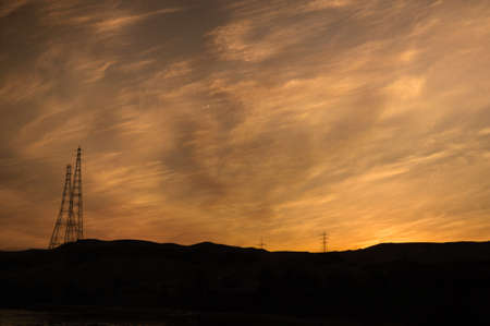 Setting Sun over River Nile on a Nile Cruise, Egyptの写真素材