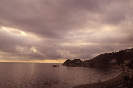 Coast at Taormina Mare Sicily Italyの写真素材