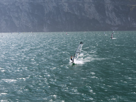 Lake Garda in Northern Italy is famous for its constant breezes which makes this a windsurfers paradiseのeditorial素材
