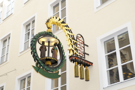 The shopping street the Getriedergasse in Salzburg Austriaのeditorial素材