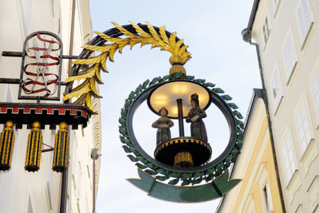 The shopping street the Getriedergasse in Salzburg Austriaのeditorial素材