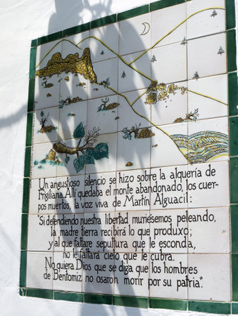 Memorial plaque to the Battle of Frigiliana in 1495  when it was the last moorish village was conquered by King Ferdinand and Queen Isabellaのeditorial素材