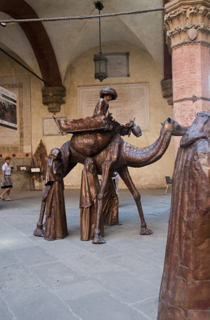 Metal sculptures in the Courtyard of the Town Hall in Bologna Italyのeditorial素材