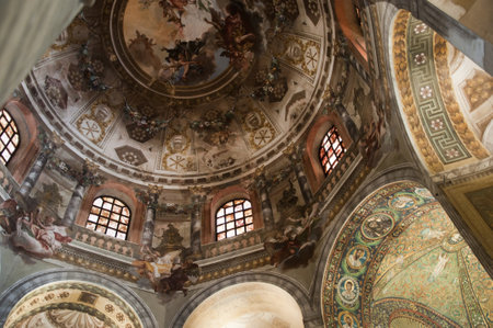 Interior of Dome of 10th century  Church in Ravenn Italyのeditorial素材